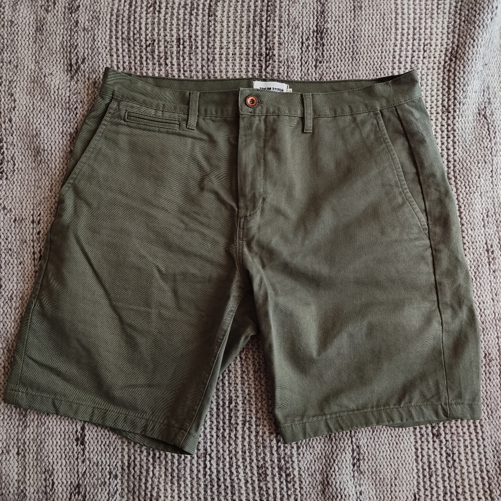 Taylor Stitch Olive Green Flat Front Men Shorts